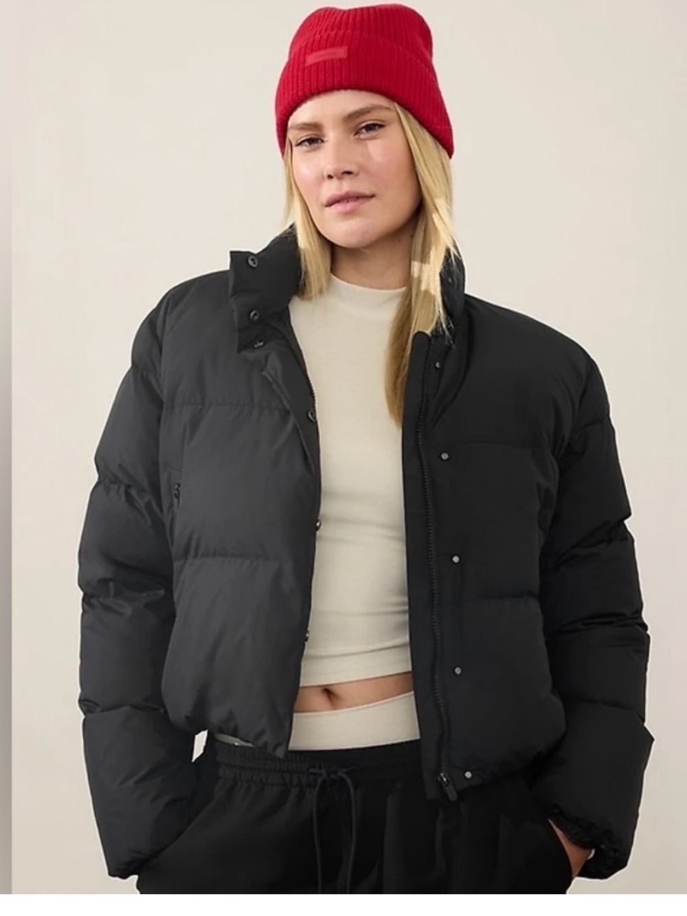 Athleta Summit Cropped Black Puffer size XL